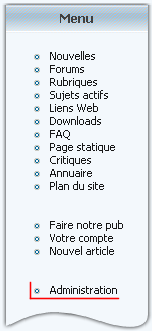 Admin link dans Menu