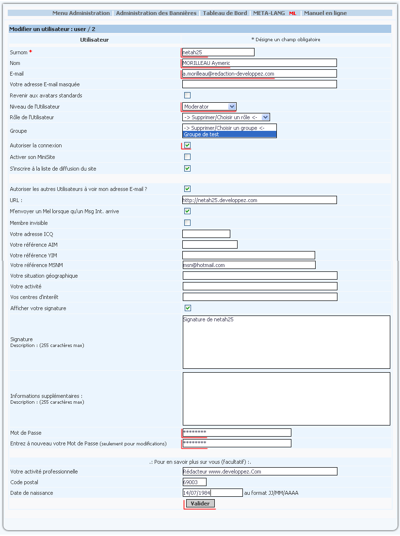 Edition utilisateur NPDS